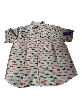 Waimea Men's Fish-Print Fabric Shirt Sleeve Button Down Shirt New Size XL